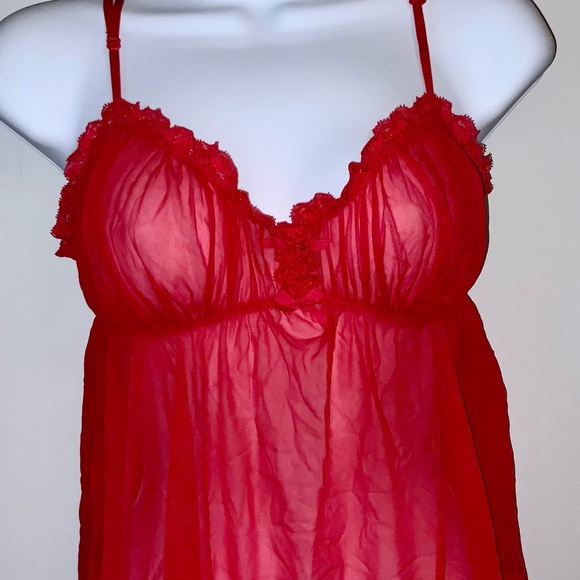 Victoria’s Secret Red Sheer Babydoll Nightie Sz M - Picture 5 of 8